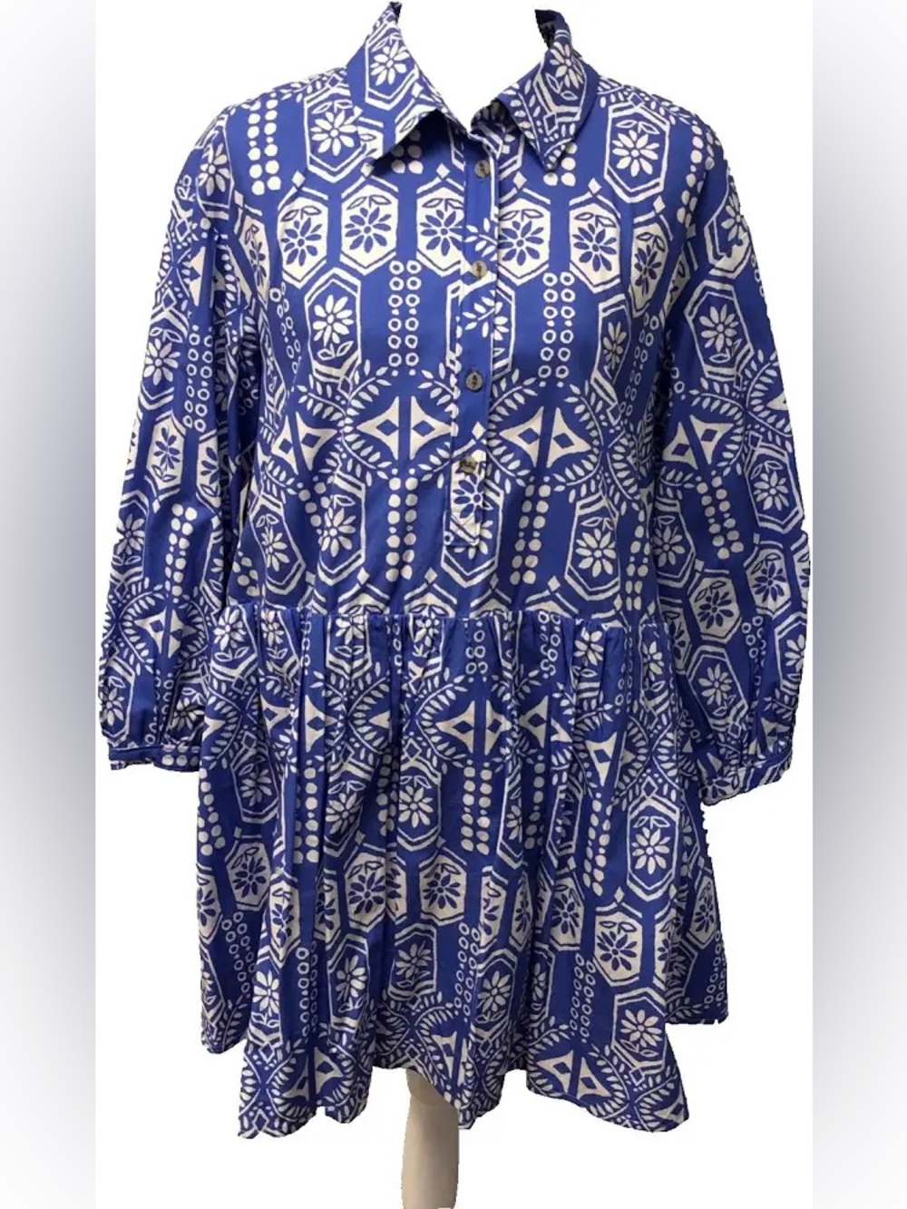 Anthropologie Maeve Blue and White Boho Mini Dress